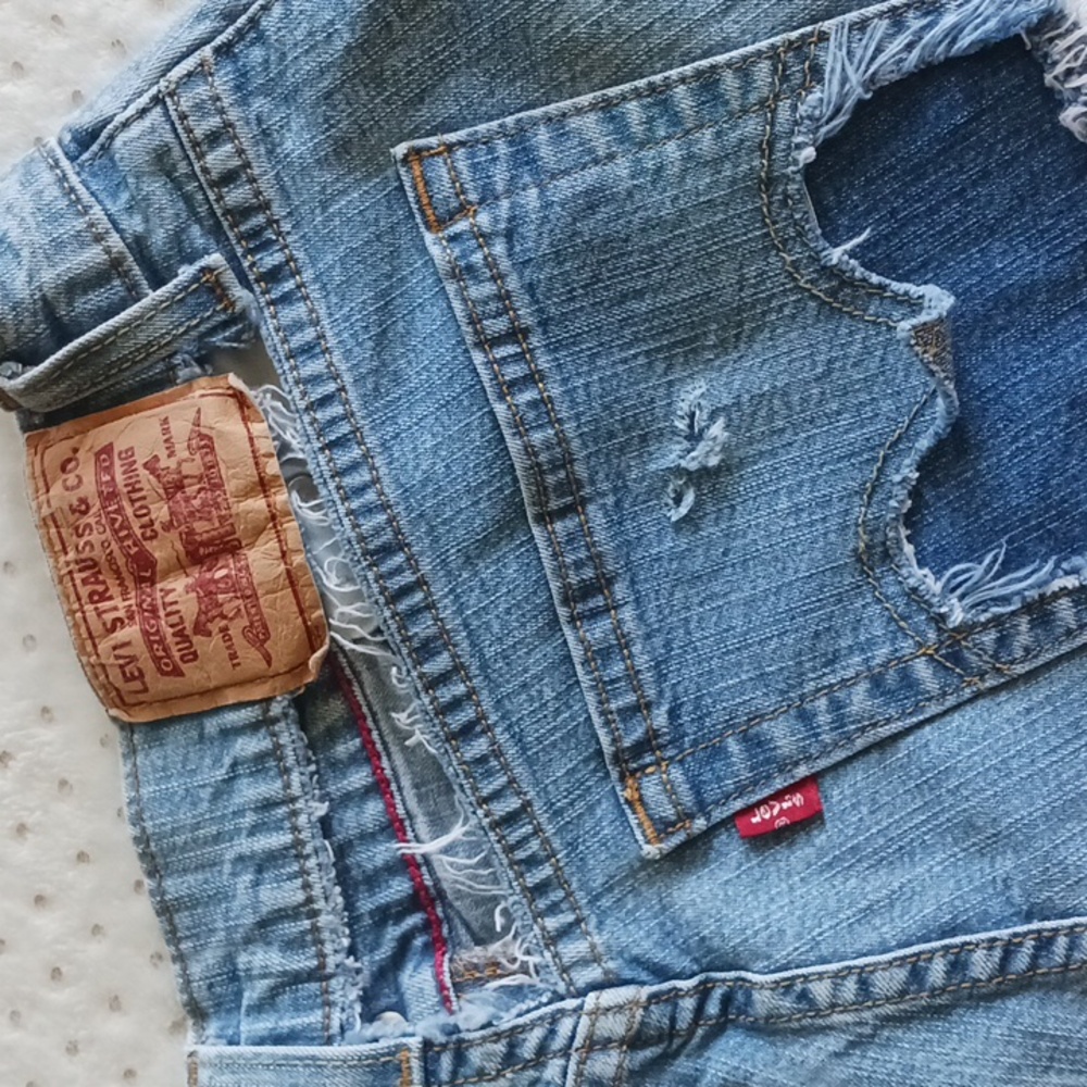 Levi cut off jean shorts. Distressed customized  unique one of a kind - Picture 3 of 15